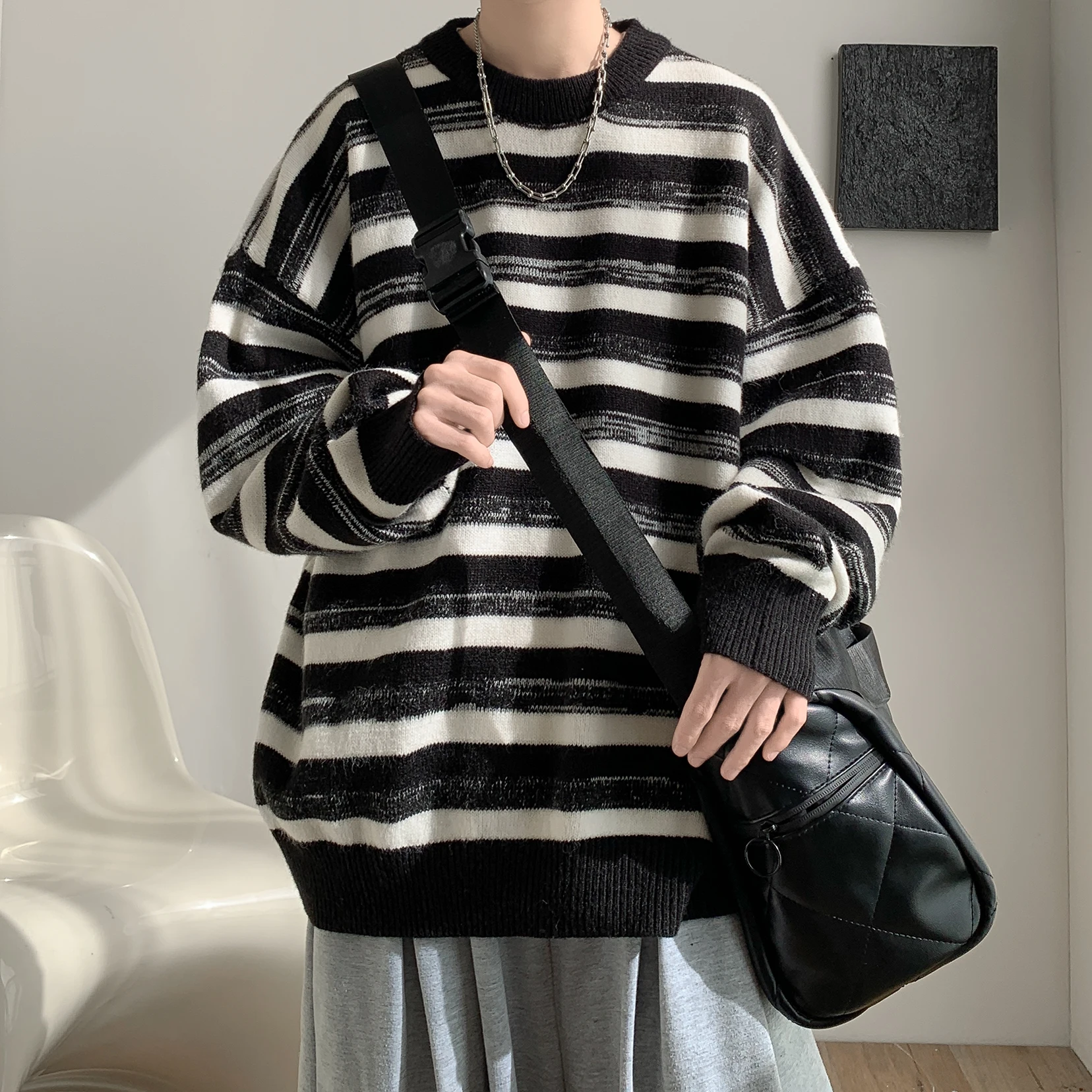 

Мужской вязаный свитер в полоску Color Blo для подростков и старшеклассников, весна-осень, свободный крой, универсальный, теплый