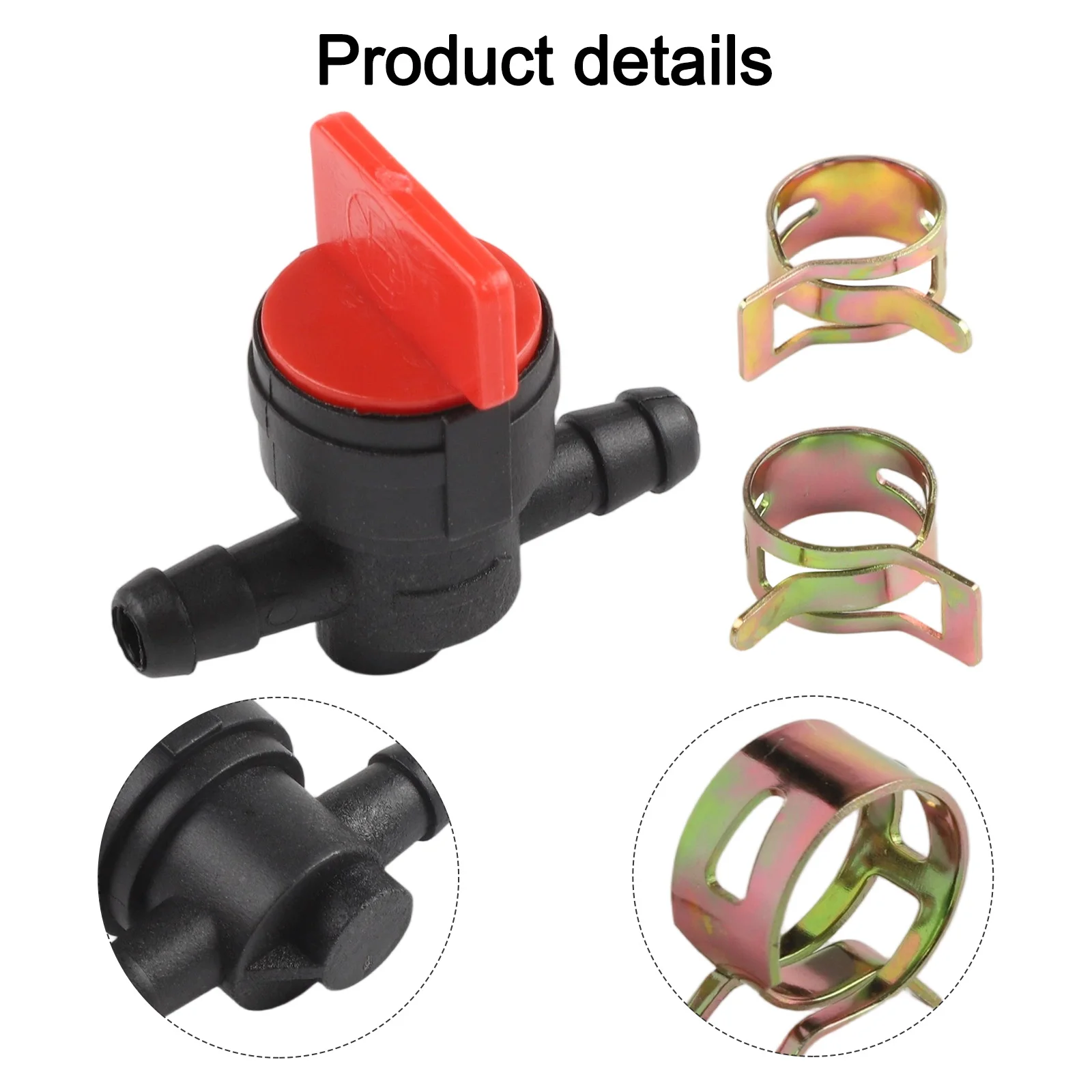 Fuel Tap Valve for Petrol and Diesel with Two Clamps for 6mm to 8mm Hose Inner Diameter 42mm Height Garden Tool