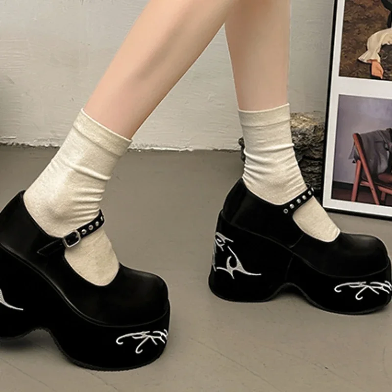 2024 Summer Fashion New Round Toe Shallow Mouth Comfortable High Heels Platform Sole Heightening Black Women\'s Shoes NO:Z1212