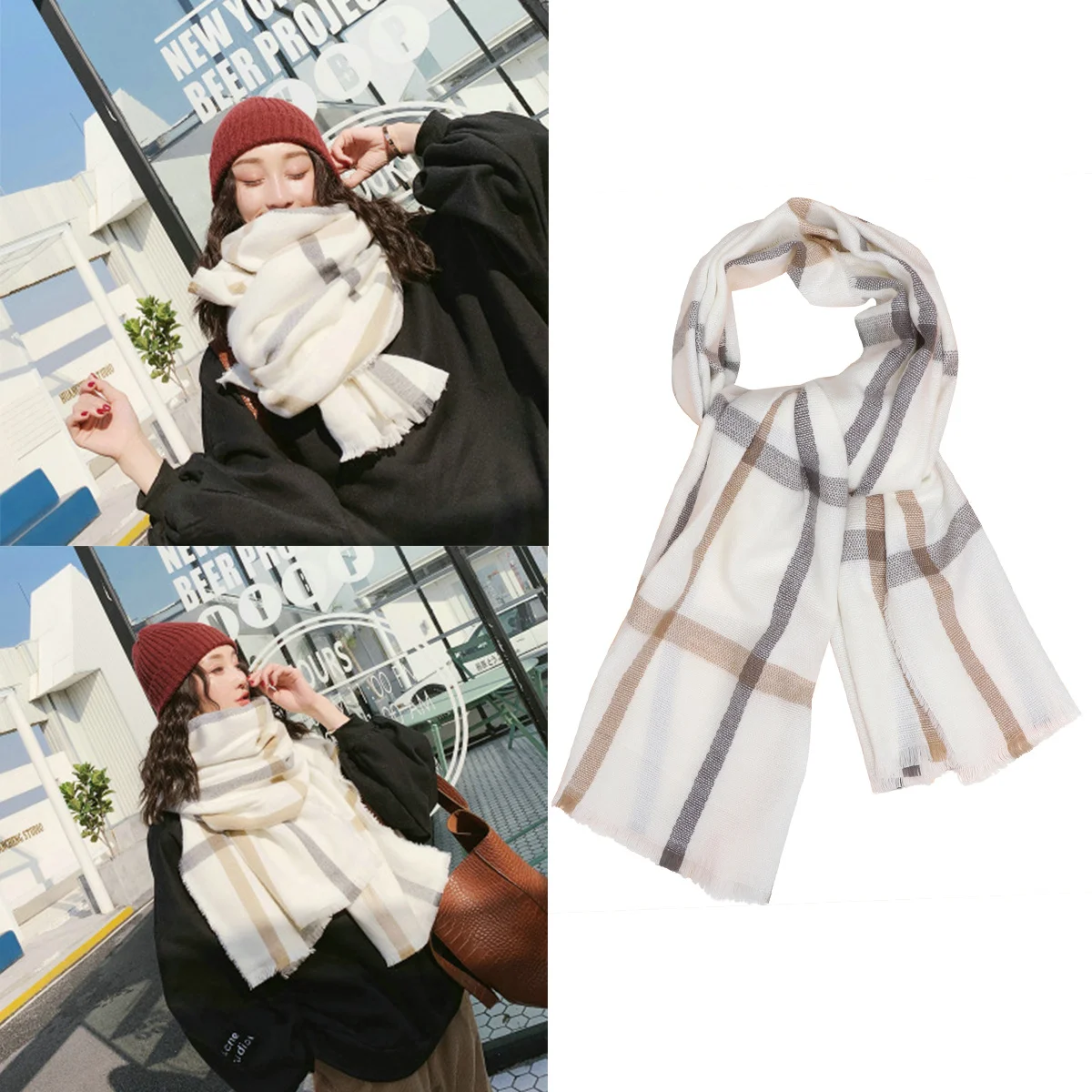 

1Pcs Thickened Winter Scarf Imitation Cashmere Women's Warm Grid Shawl Dual Purpose Soft Lightweight for Christmas Gift Autumns