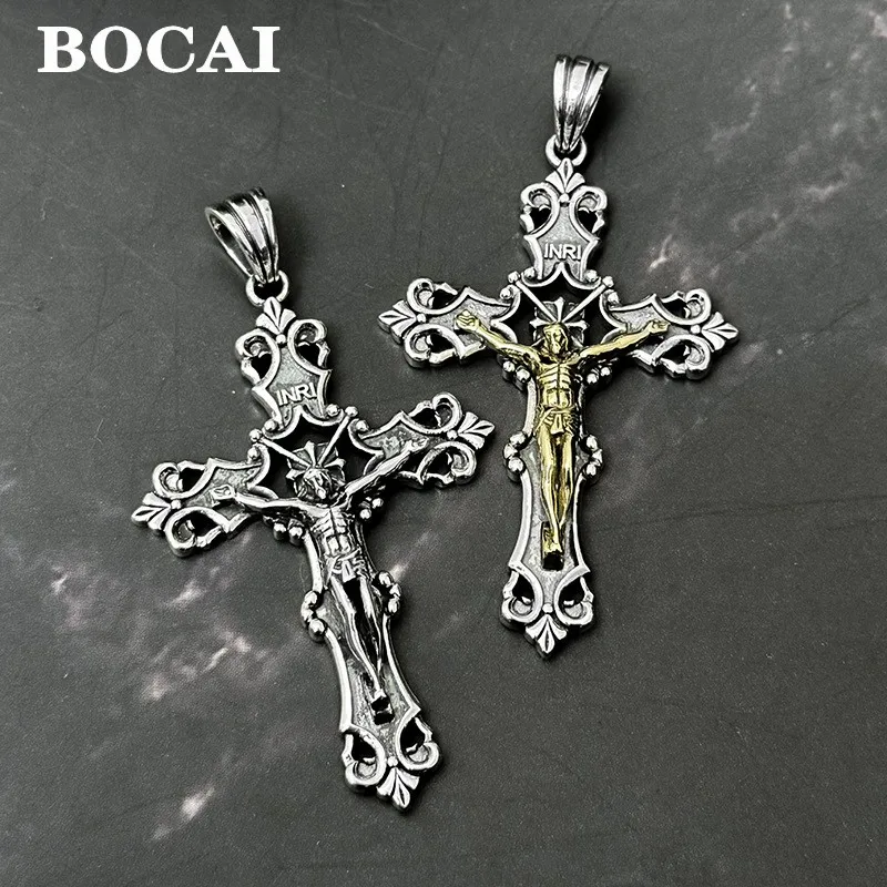 S925 Sterling Silver Charm Pendants Simple Jesus crucifixion Cross Hanging Drop Pure Argentum Amulet Jewelry for Men Women