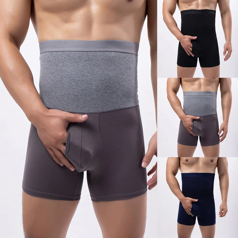 Briefs High Waist Underwear Dark Blue Slimming Boxers Comfortable Fit Flexible Design Regular Length Solid Pattern