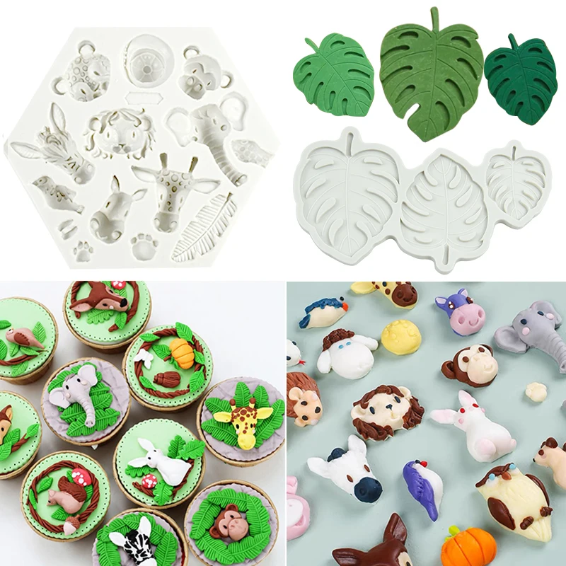 Fondant Animal Biscuit Mold Forest Jungle Green Turtle Leaf Cookie Stamp For Kids Wild One Birthday Party DIY Baking Cake Decor