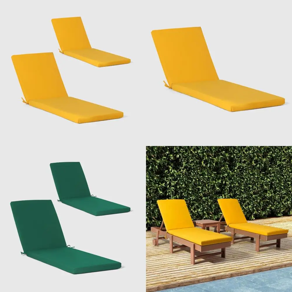 طقم وسائد كراسي استرخاء خارجية مكونة من قطعتين، 74 × 22.5، أصفر، تصميم مريح للاسترخاء