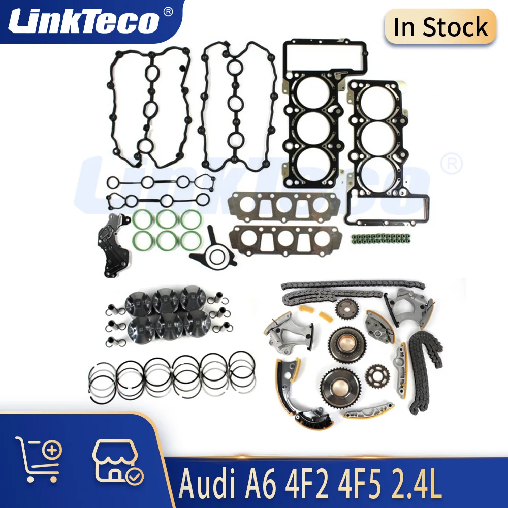 

Комплект для ремонта деталей двигателя, комплект поршней, цепь ГРМ, подходит для 2,4 л V6 Gas BDW для Audi A6 Saloon Estate Avant Quattro 4F2 2.4L
