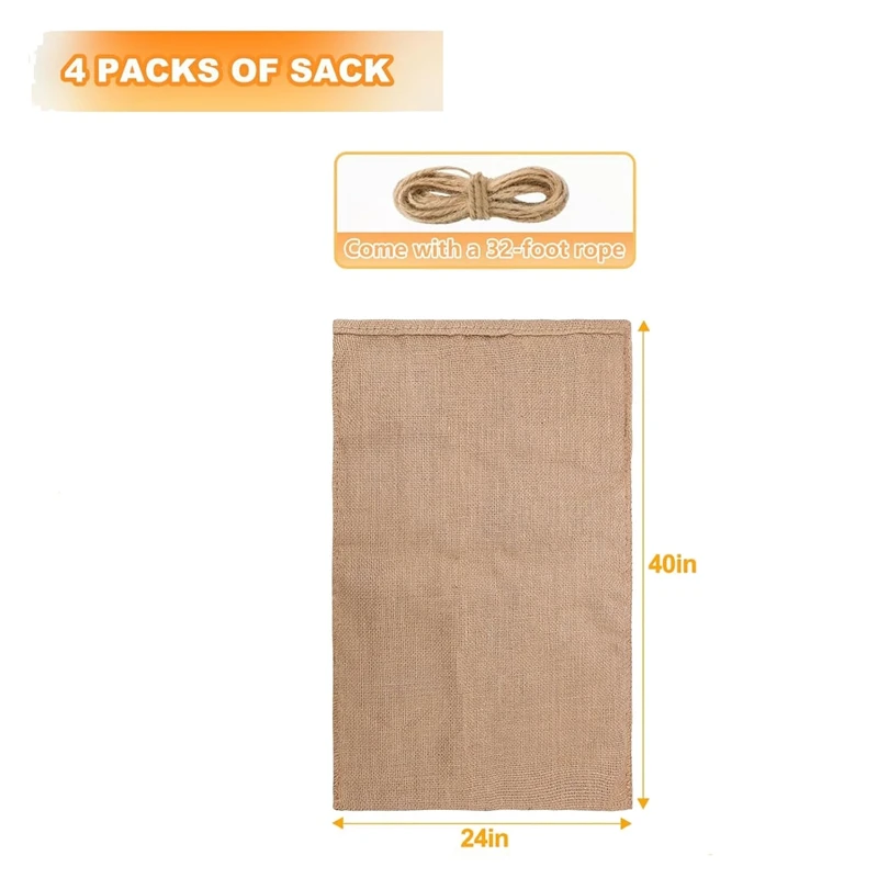 4 шт. сверхпрочные большие мешки из мешковины коричневые 40X24 дюйма утолщенные с веревками 32,8 фута, многоразовые мешки для картофеля