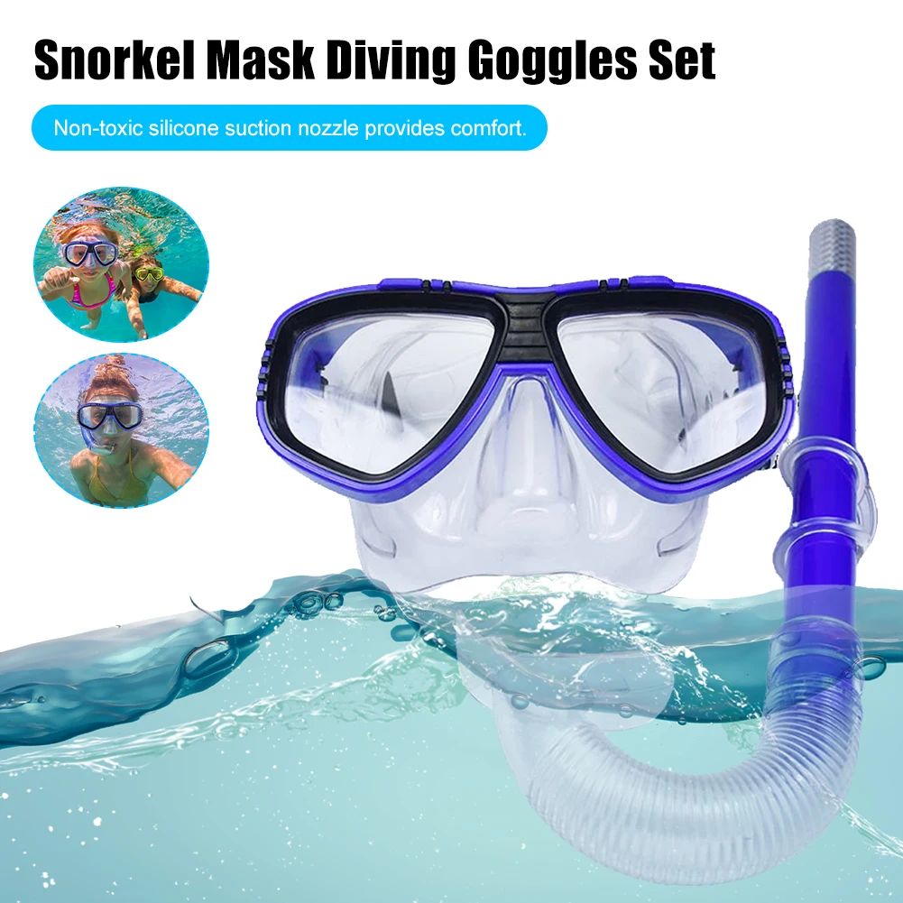 Conjunto de óculos de mergulho com máscara de snorkel para crianças adultos óculos de mergulho conjunto de tubos faixa de cabeça ajustável