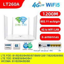 Benton-Roteador WiFi Sem Fio Dual Band, 4G, 5G, 1200Mbps, LTE, Gigabit, Cartão SIM, Hotspot, Acesso à Internet, 6 Antenas de Alto Ganho