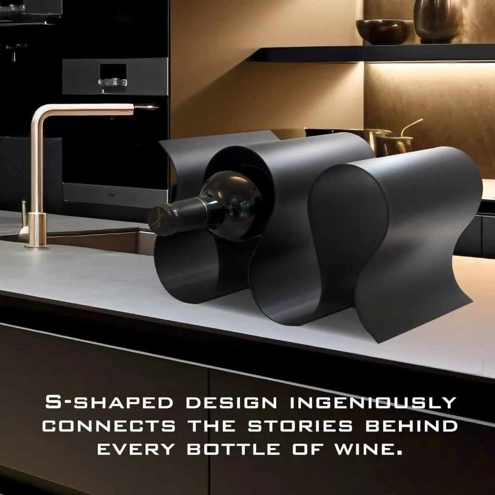 Modern S-Shaped Wine Rack, Freestanding Tabletop Holder for Kitchen Bar Cabinet Pantry Decor, Space-Saving 5-Bottle Stand