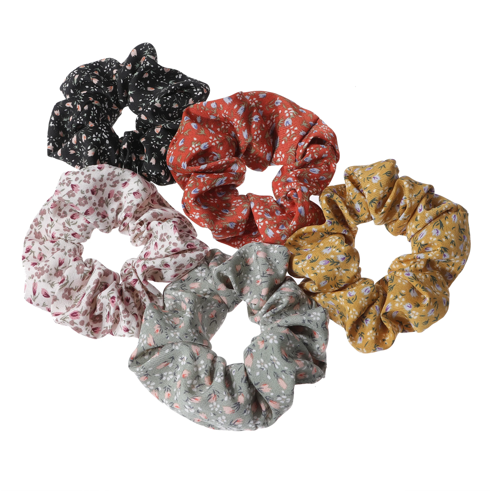 6/5/4PCS/set Sweet Cute Print Floral Scrunchies For Women Stretch Hair Accessories Elastic Rubber Band Rope Headwear