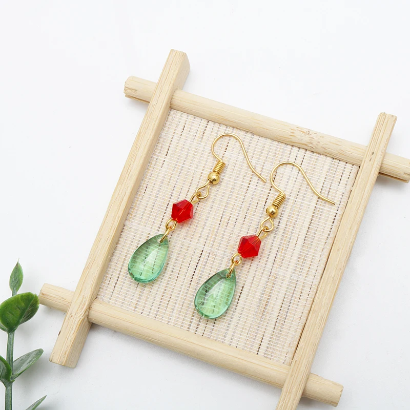 Cartoon Earrings Cute Green Waterdrop Shape Beads Charms Howls Movin Castle Cosplay Earring For Women Props Gift Accessories