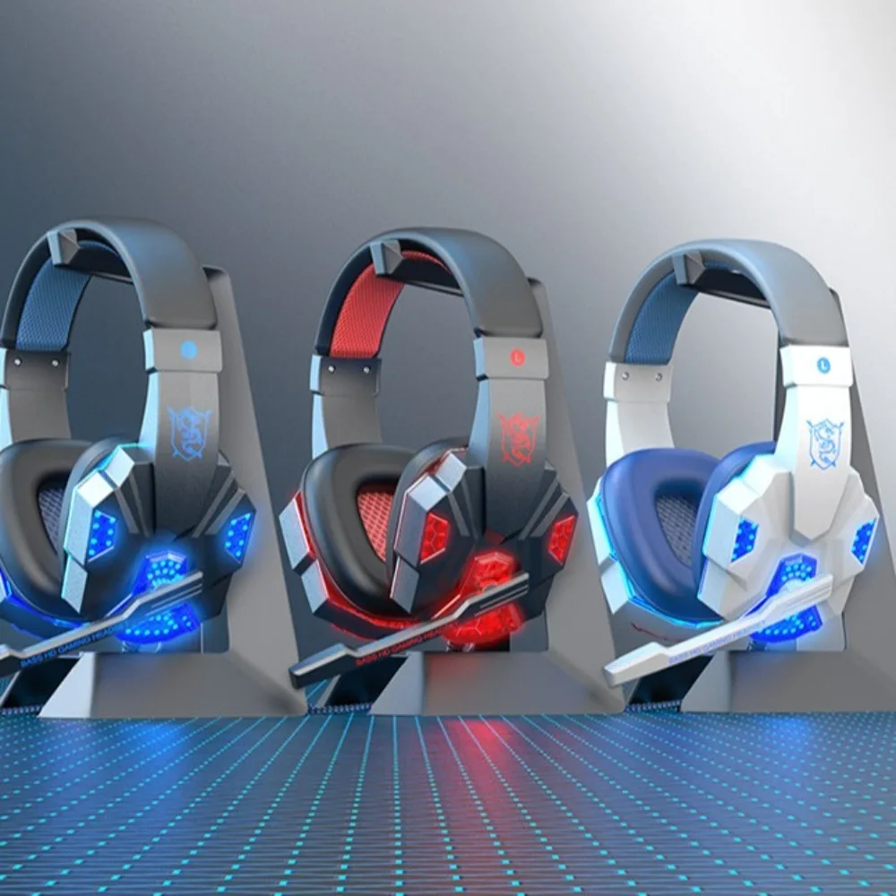 

Luminous Computer Wired Headphone with Microphone Large Ear Cups Wired Gaming Earphones Comfortable Adjustable