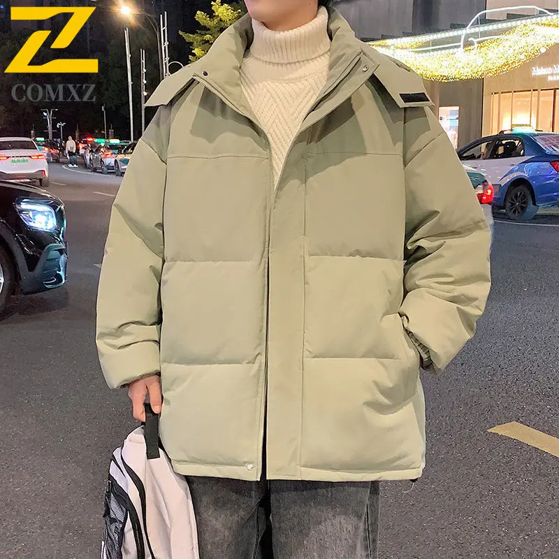 2025 New Winter Padded Jacket Men's Trendy Casual Solid Color Windproof Warm Hooded Parka Man Snow Very Cold Cotton Padding Coat
