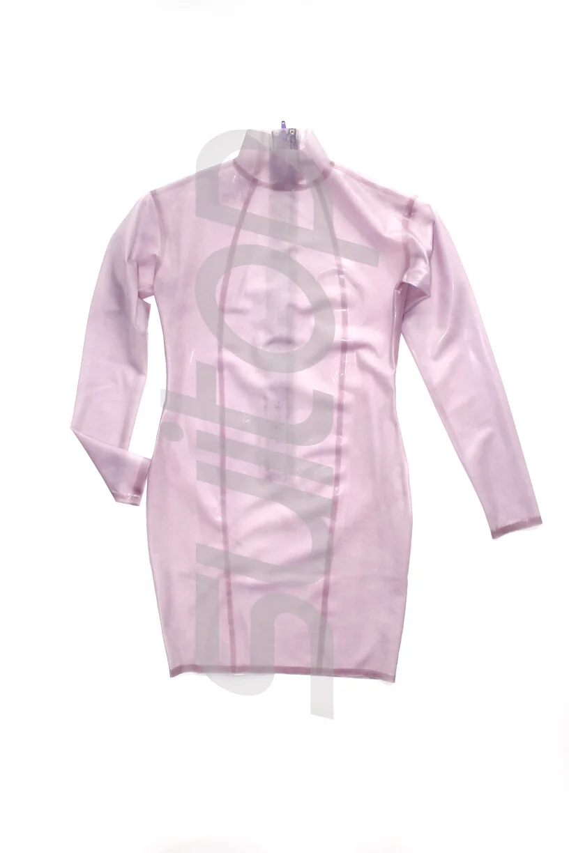 

Women close-fitting latex mini dress back zip in trasparent Lavender
