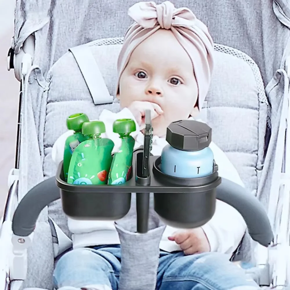 3 in 1 Stroller Bottle Organizer Black with Phone/Snack Holder Stroller Bottles Rack Multifunctional Durable