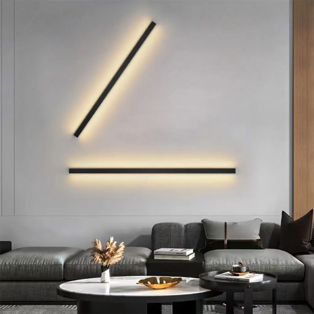 Luz de pared larga para exteriores, impermeable, tira larga moderna, iluminación LED, lámpara de pared para cabecera de dormitorio, tira de línea Simple, decoración de pared