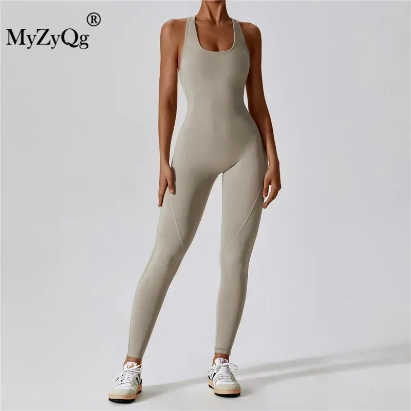 MyZyQg Women Ballet Dance Aerial Sleeveless Yoga Jumpsuit Chest Pad High Elastic Fitness Sports Running Tracksuit Gym Sportswear