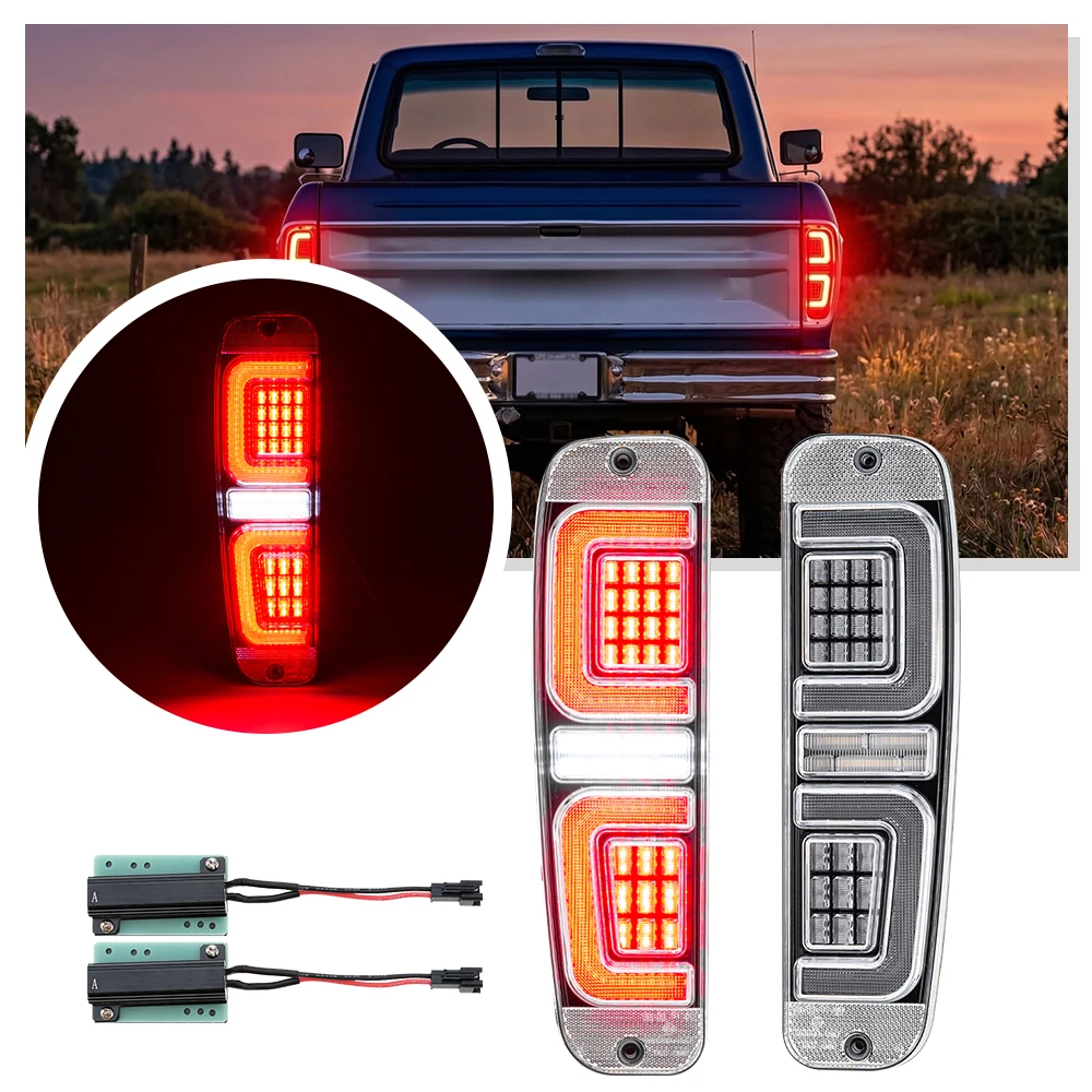2PCS Luzes Traseiras Dinâmicas LED para Para-choque Traseiro, Luzes de Freio, Sinal de Direção, Ré e Luzes de Posição para Ford Bronco 1978-1979 Econoline F100
