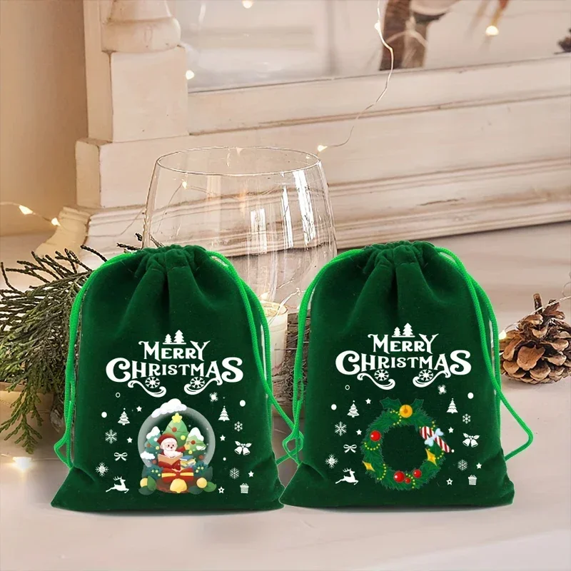 

Christmas Gift Bags,Fuzzy Drawstring Bags 12Pcs,Fluffy Xmas Party Favor Packaging,Santa Snowman Print for Holiday Wedding Gifts