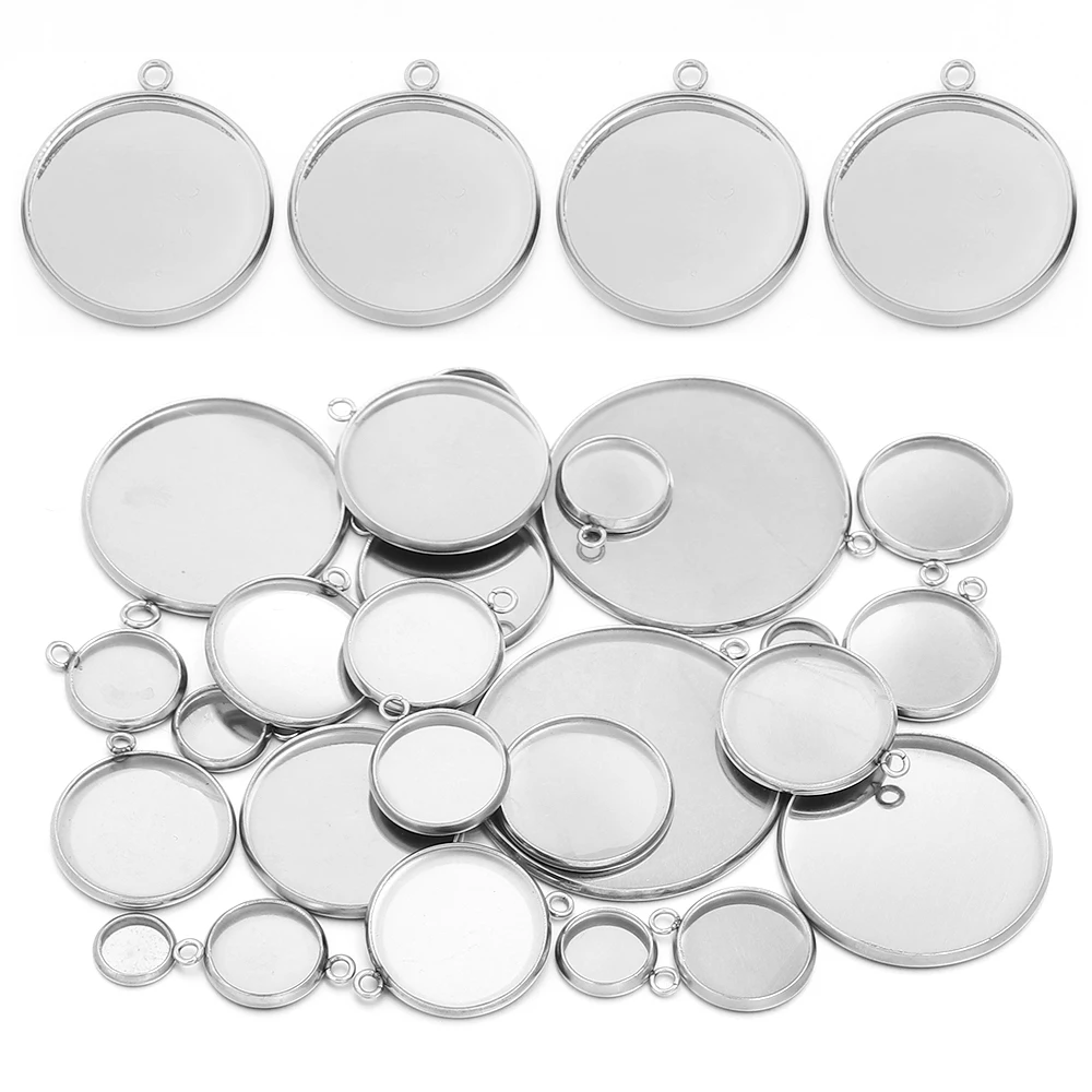 5 Stück 6-30mm Edelstahl Runde Anhänger Rohlinge Cabochon-Basis Fassung für DIY Schmuckherstellung Zubehör – Detail 8