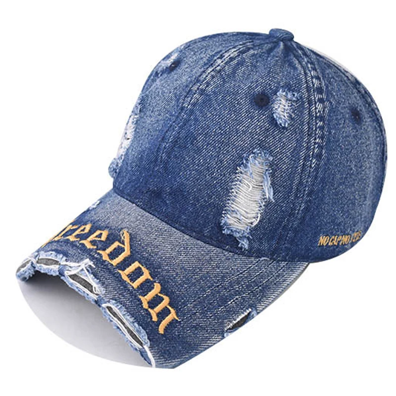 

fashion denim baseball cap distressed vintage cotton soft top letters embroidered on brim Y2K style women men caps