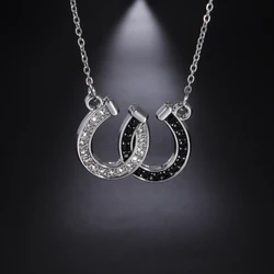 Kkjoy Lovely Double Horseshoe W shape Clavicle Necklace Crystal Hoof Pendant Necklace For Women Gift Lucky Rhinestone Jewelry