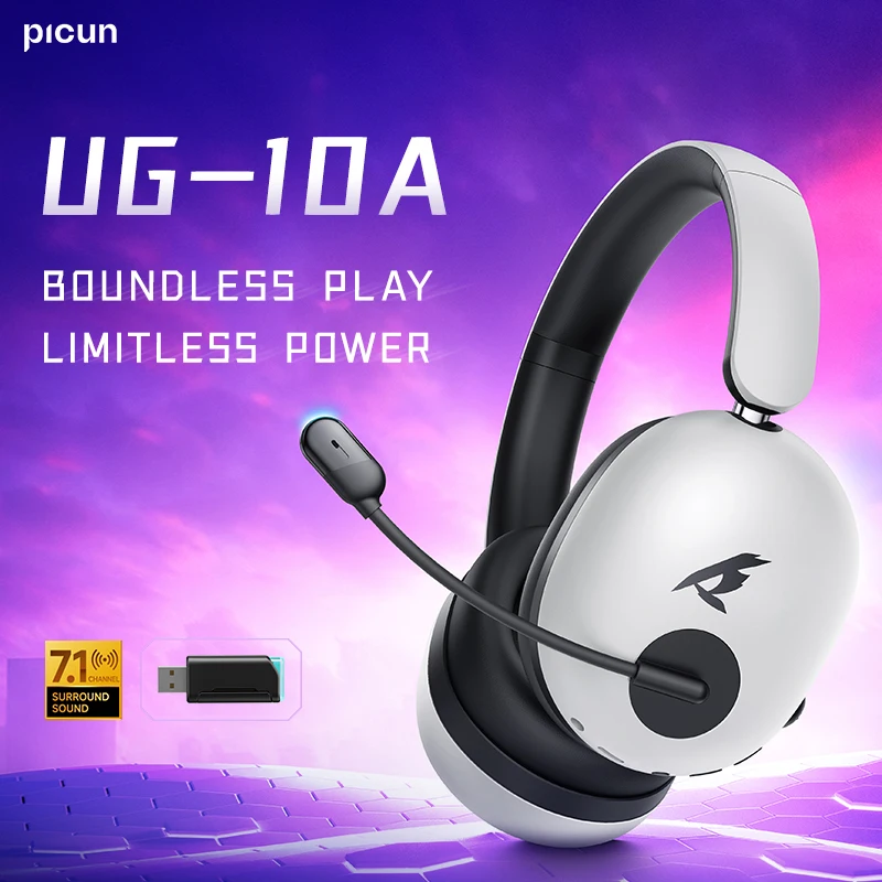 

Picun UG-10A Gaming Wireless Headphone with Mic Over-Ear Headset 56dB Bluetooth 6.0 40mm Driver 2.4G/Wireless/Cable Earphones