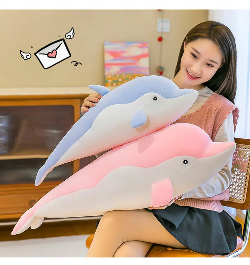 35-130CM Giant Size Dolphin Plush Toys Lovely Stuffed Soft Sea Animal Pillow Dolls for Boys Girls Sleeping Cushion Gift