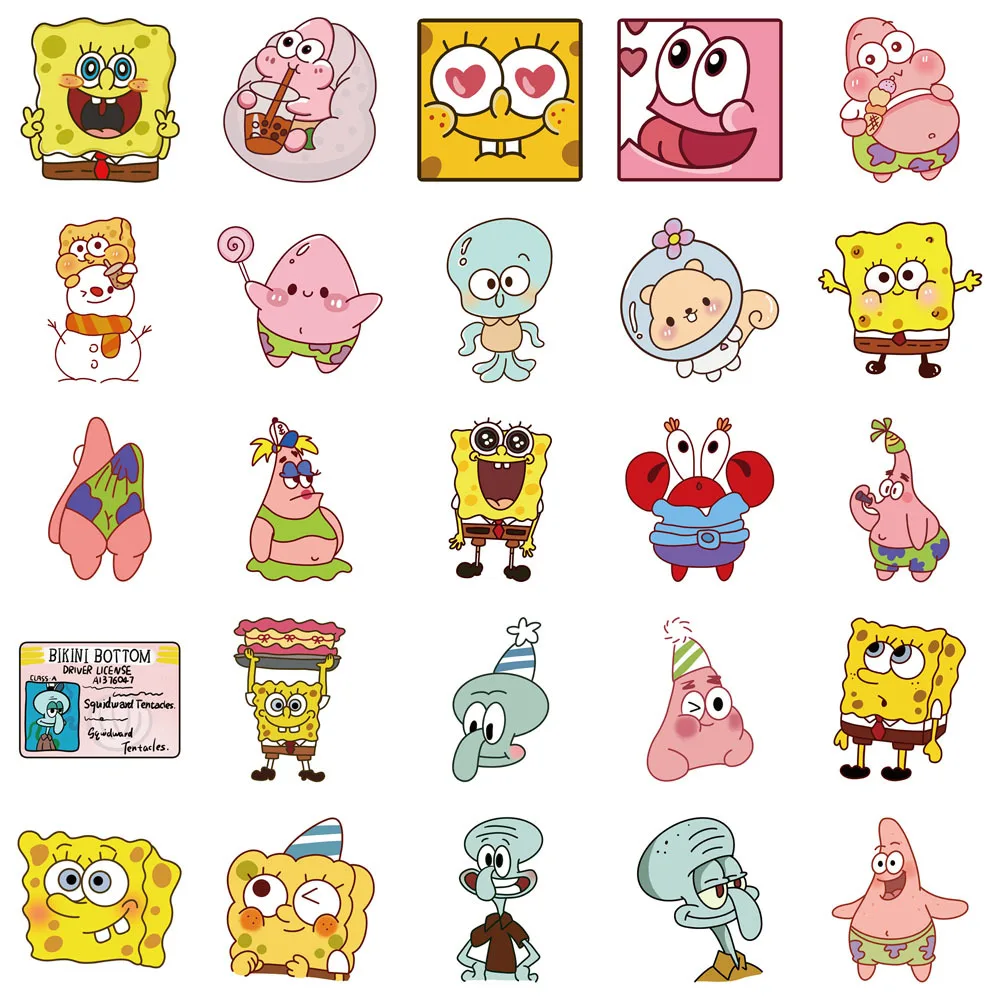 95PCS Spongebob Cartoon Stickers Cute Big Star Squidward Funny Ins Style Hand Account Stickers Waterproof Stickers