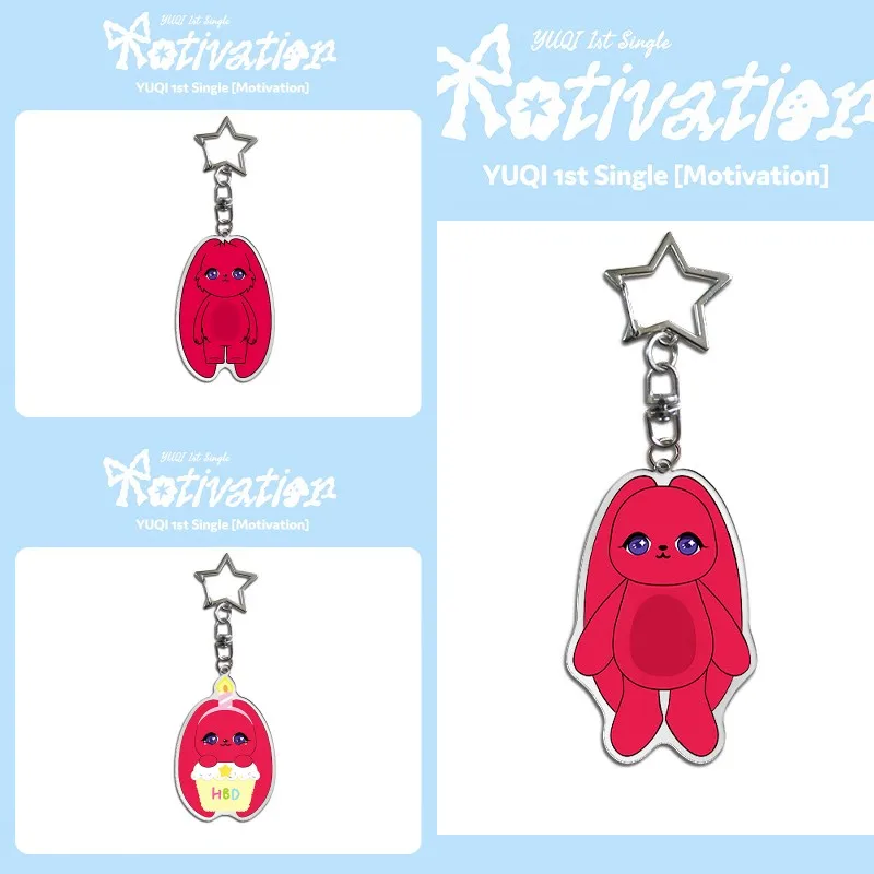 

KPOP I-DLE YUQI 1/3Pcs Cute Gigi Character Keyring Motivation New Album Birthday Limit Acrylic Keychain Bag Key Decor Fans Gift