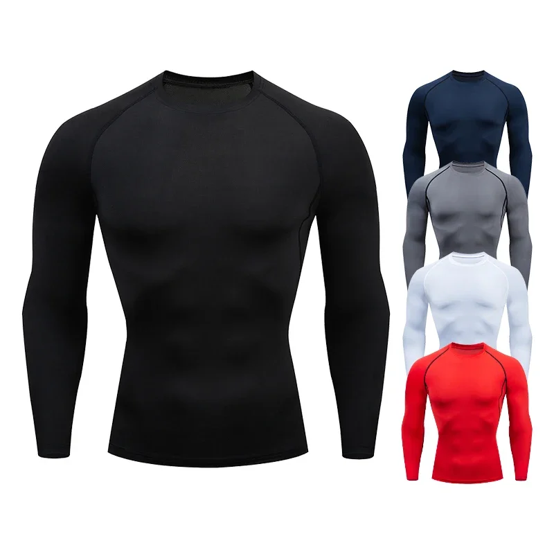 Camiseta deportiva para hombre, camiseta de Fitness, camiseta de compresión para culturismo, gimnasio, correr, Rashguard ajustado, sudadera para correr, ropa de ajuste seco