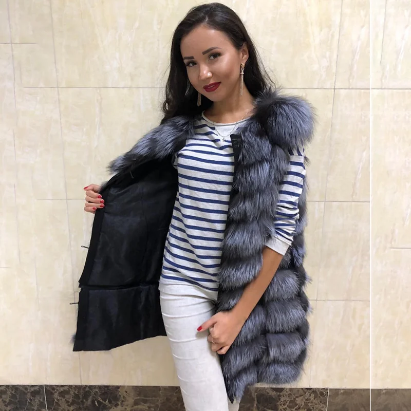 Natural Sliver Fox Fur Vest Coat Women Witner Fashion New Luxury Warm Outertwear Genuine Real Fur Tank Top Jacket Lady