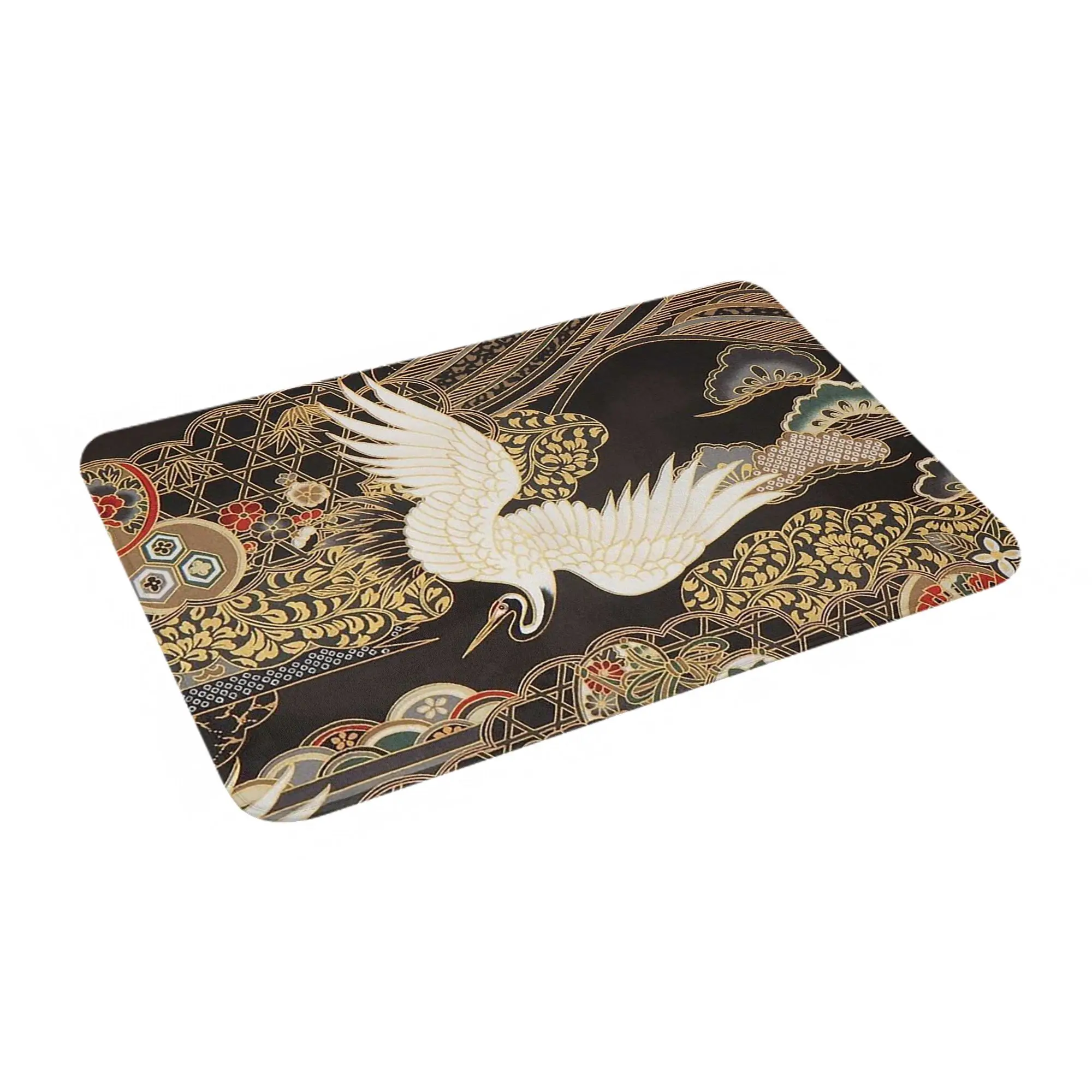 

Винтажный японский журавлиный золотой и черный нескользящий коврик для двери, напольный коврик, ковер для кухни, входа, дома, ванной комнаты, коврики для ног