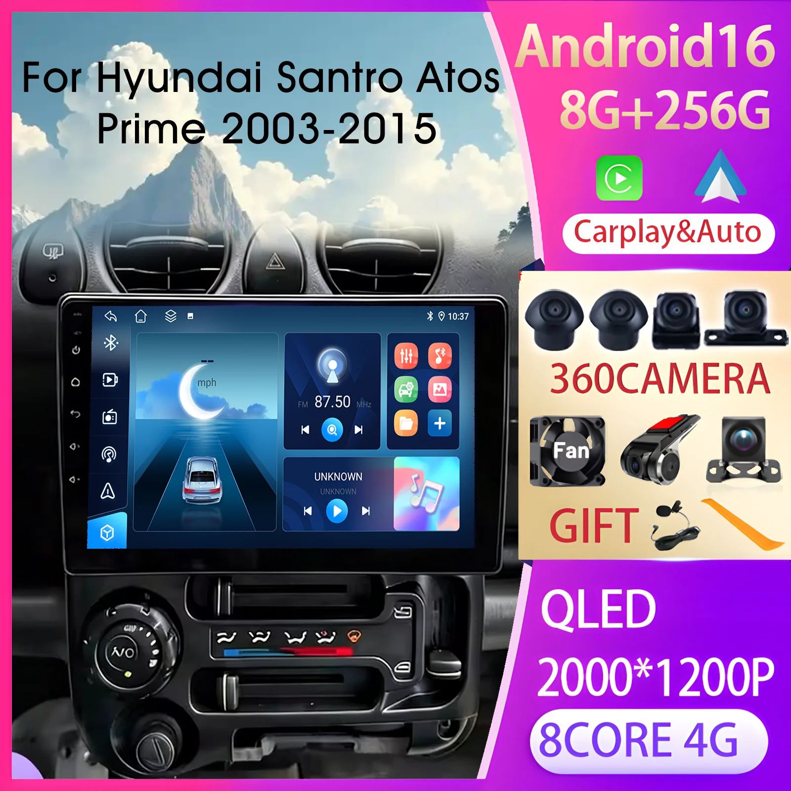 

Wireless Carplay Android Auto Car Radio Stereo GPS Autoradio For Hyundai Santro Atos Prime 2003-2015 FM RDS QLED Screen HeanUnit