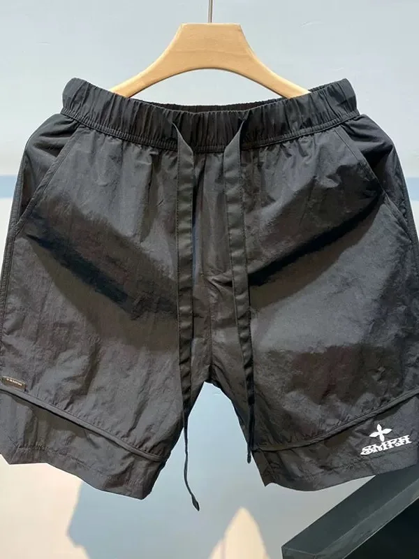 Shorts Masculinos de Seda Gelada de Secagem Rápida, Leves, para Verão, Calças Casuais de Praia, Perna Reta, Comprimento Cinco...