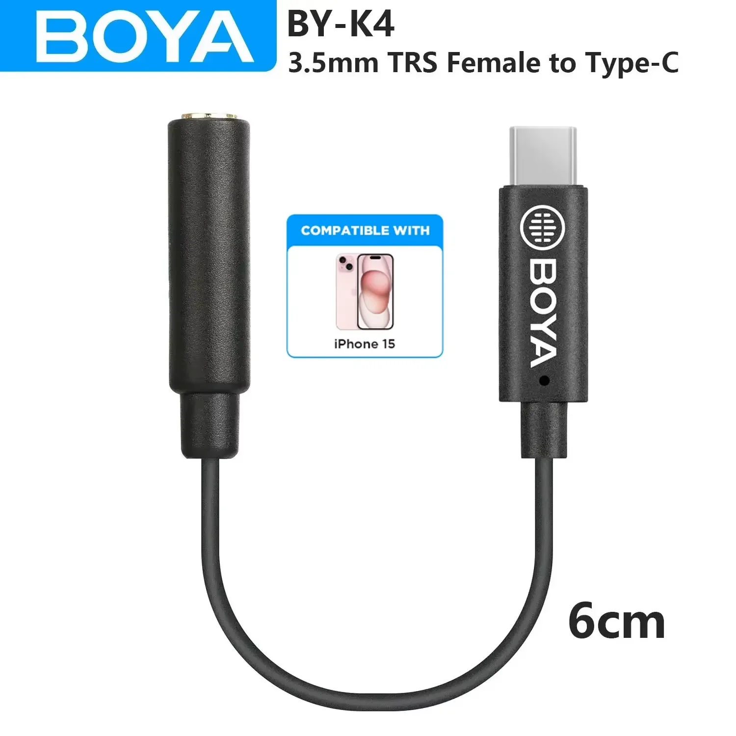 BOYA BY-K4 6 cm 3.5mm TRS femelle vers type-c mâle Microphone câble adaptateur Audio pour téléphone portable Android PC ordinateur USB-C appareils