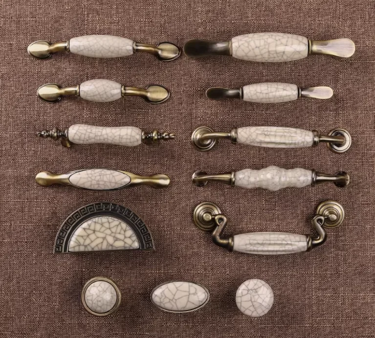 Ceramic Knobs Pulls Dresser Drawer Knob Pull Handles Cabinet Door Handle Pull Antique Bronze White Crack Porcelain