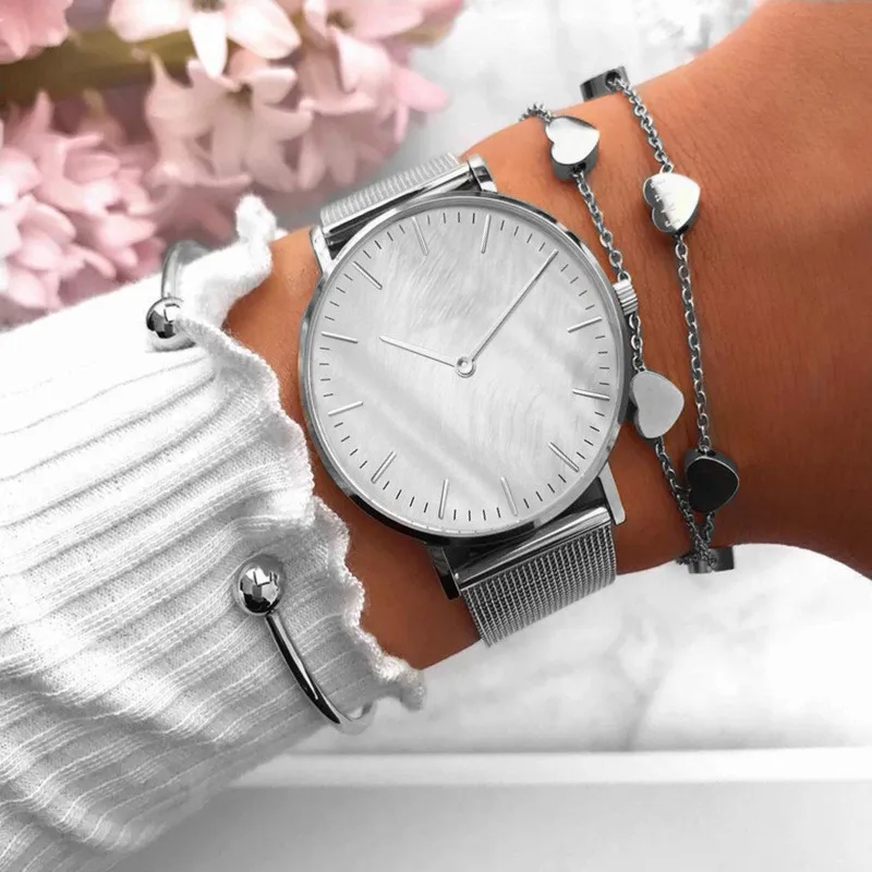 New Luxury Brand Women Watches Stainless Steel Mesh Strap Quartz Wrist Watches for Women Fashion Elegant Ladies Bracelet Clock