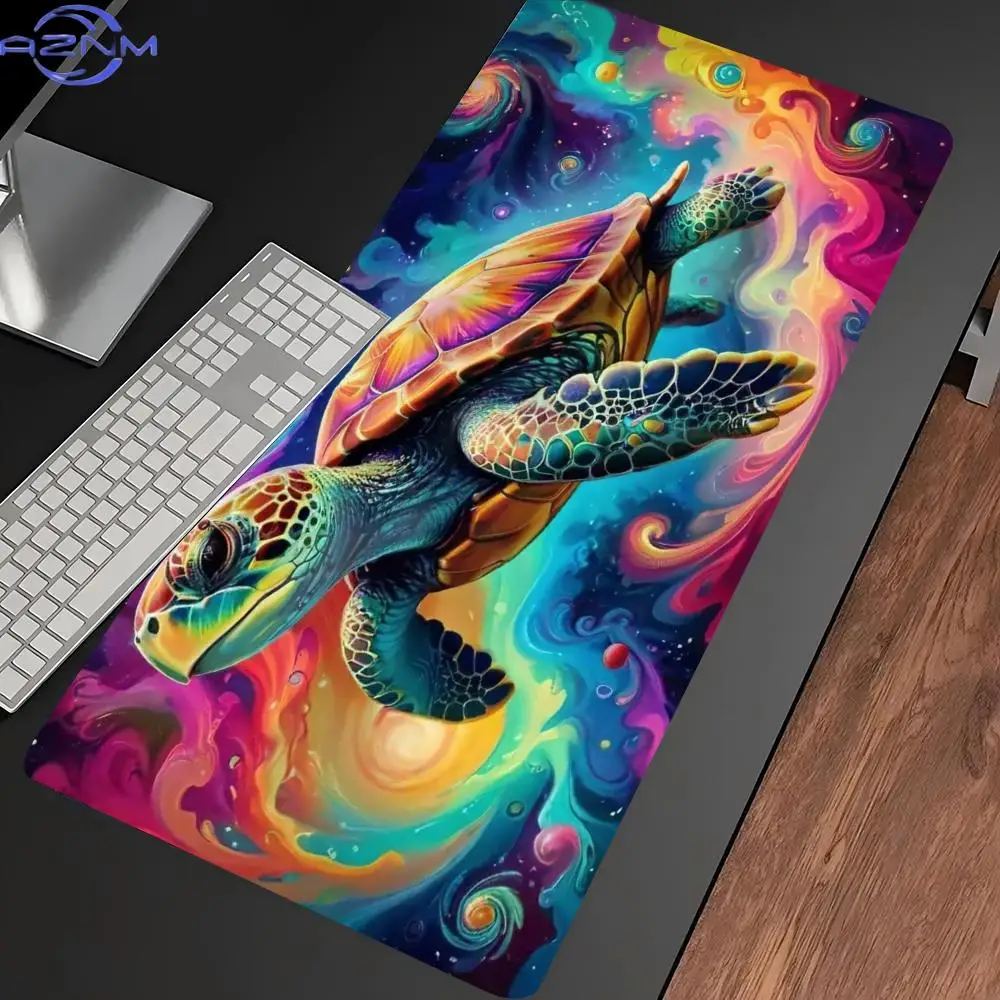 Extended Desk Mat Ocean Turtle Coral Print Stitched Edges Non Slip Rubber Base For Gamer Laptop Office Desktop Computer