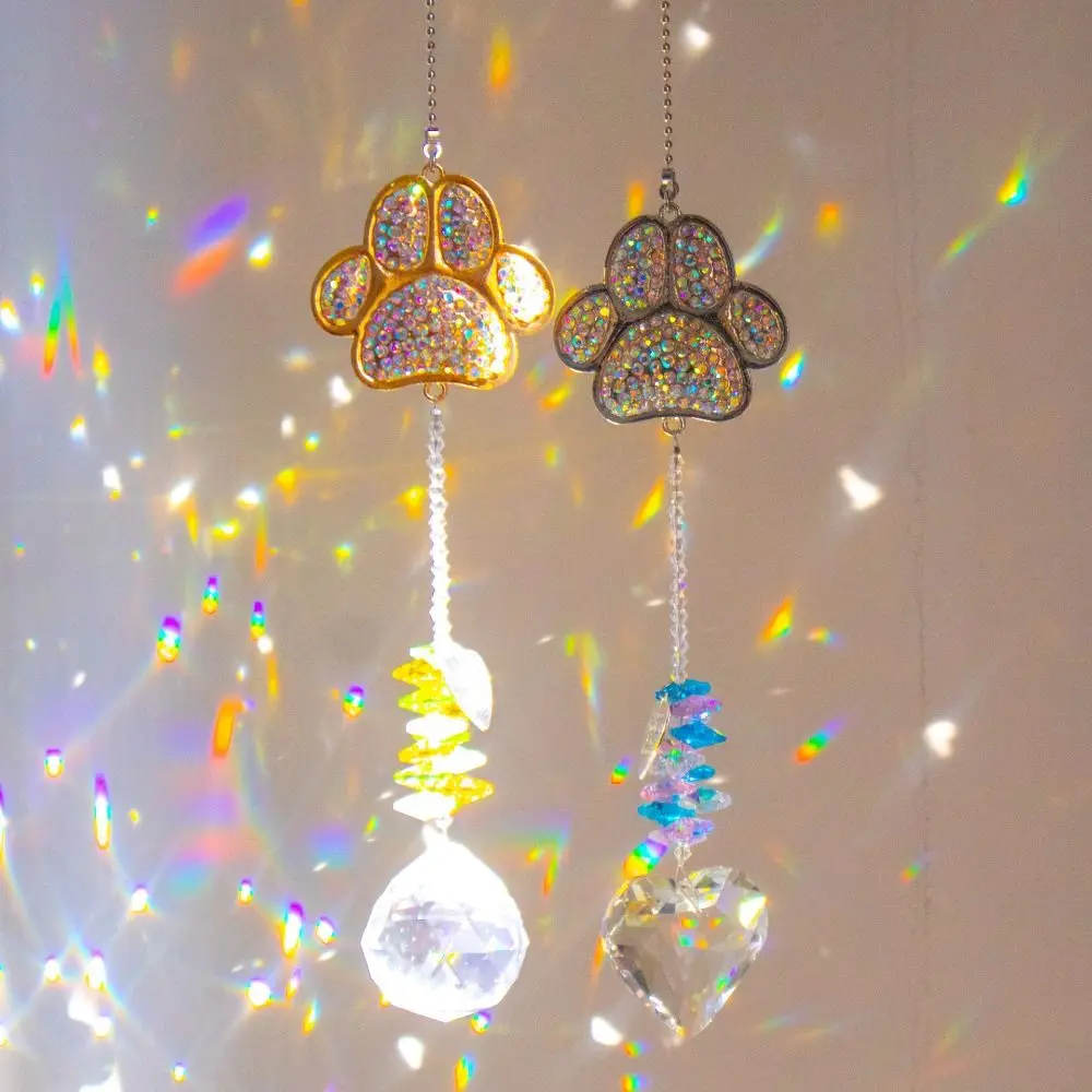 

Garden Decoration Crystal Paw Print Sun Catcher Creative Novelty Wind Chimes Hanging Exquisite Light Collection Pendant Backyard