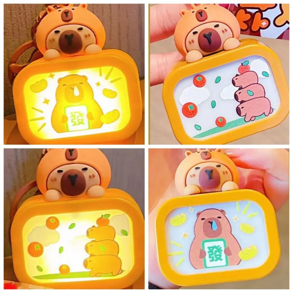 Cute Capybara PVC Pendant With Light Capybara Anime Keyring Cartoon Car Keychain For Children Jewelry Gift