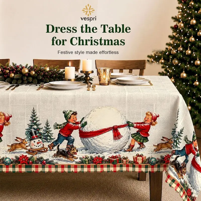 VIKAMA Vintage Santa Children Tablecloth, 6 Designs, Waterproof Washable Table Cover for Kitchen Dining Party