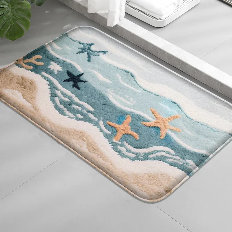 Sea Star Printed Floor Mat Bathtub Absorbent Foot Mat Shower Room Small Carpet Bathroom Door Mat Soft Comfortable