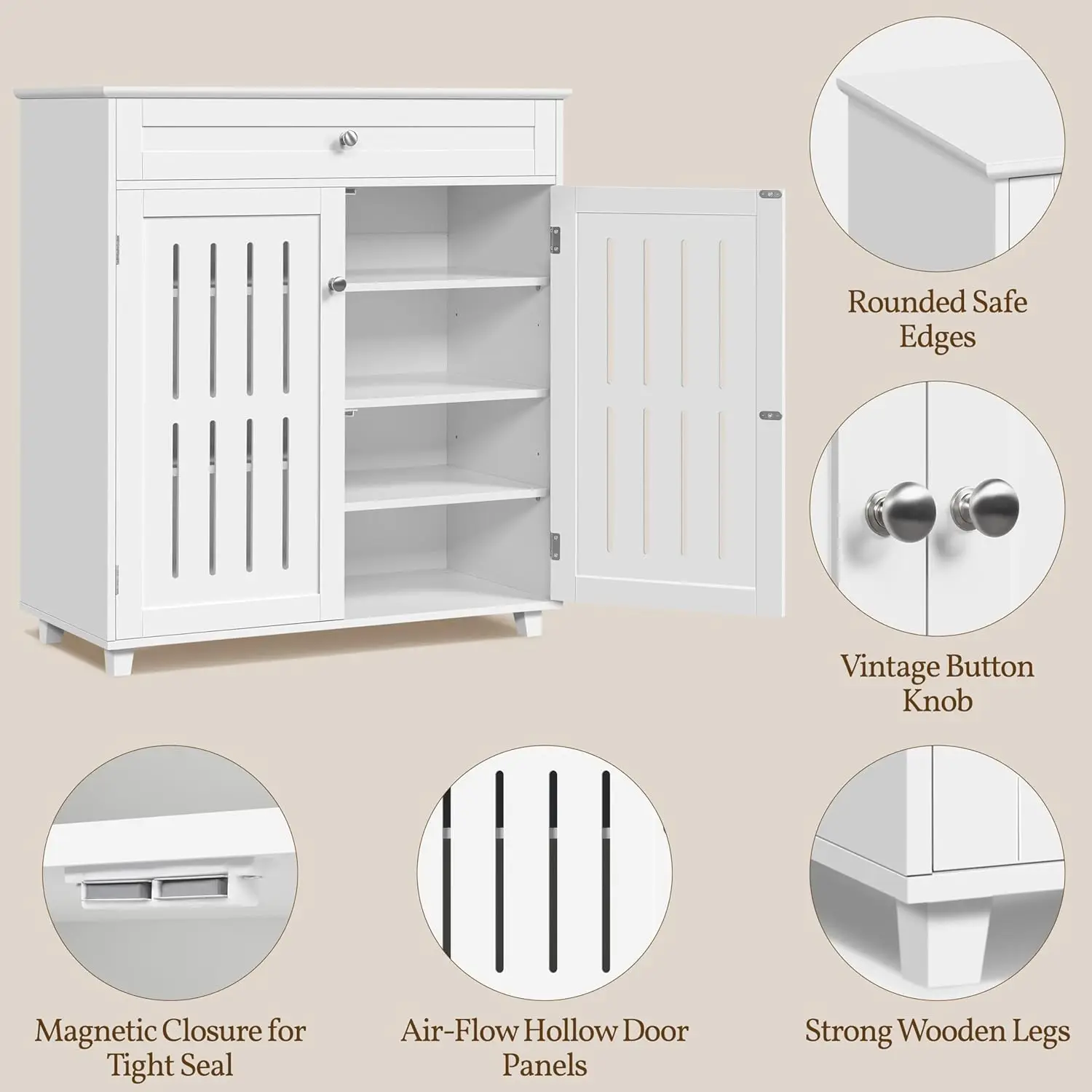 خزانة تخزين الأحذية من 4 طبقات مع درج وأرفف قابلة للتعديل، منظم رف الأحذية الخشبي مع كوة