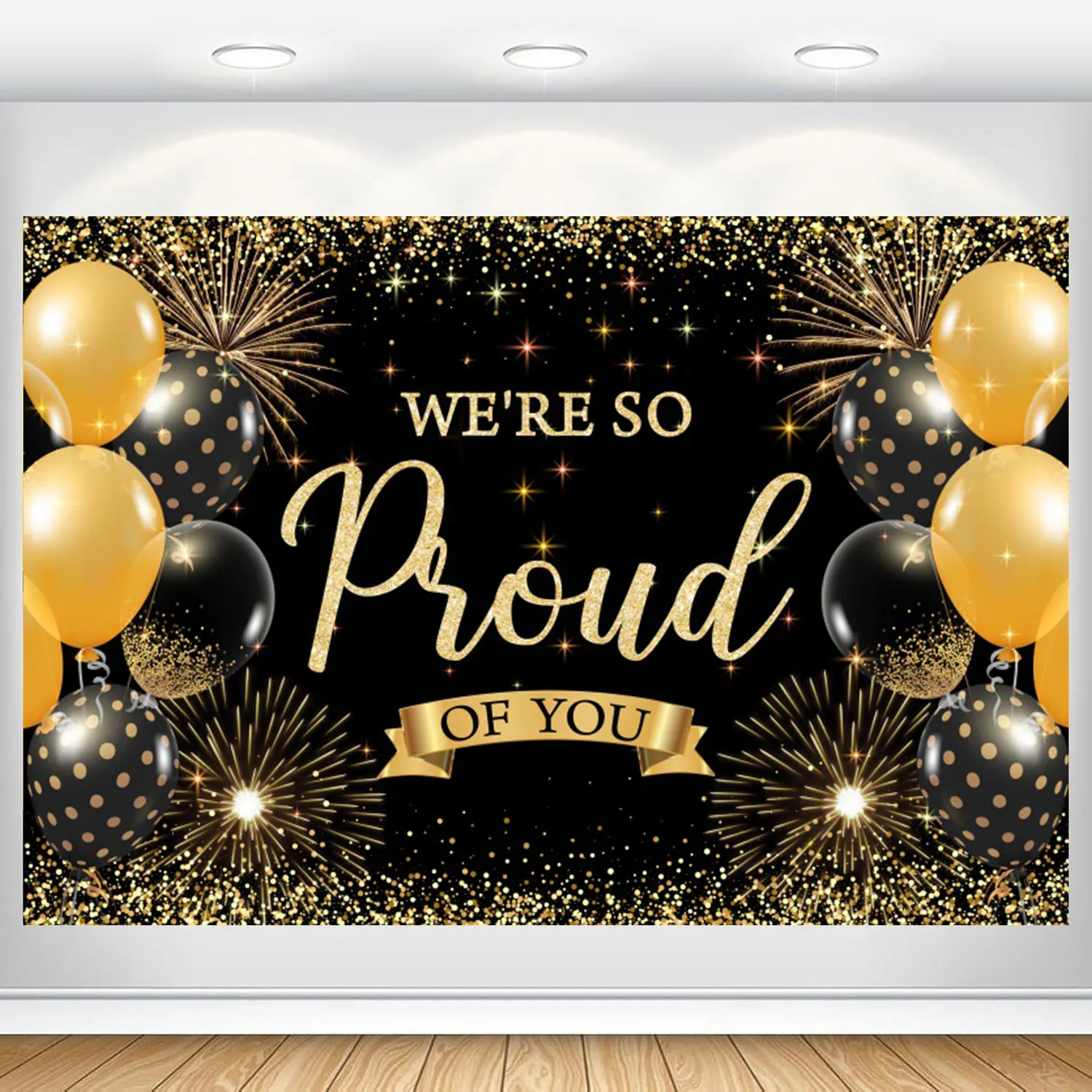 Graduation Backdrop Class of 2025 Congrats Grad Banner Black and Gold Congratulations Graduate Photo Background Prom Party Props