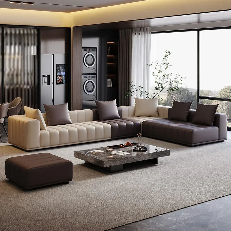 Piano key sofa Italian minimalist light luxury cat scratching leather large apartment villa large flat corner leather sofa
