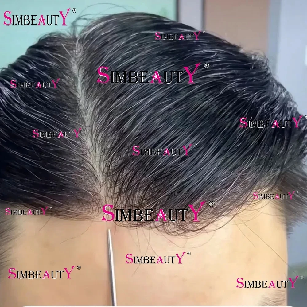 

Незаметный мужской парик из 100% натуральных волос с естественной линией роста волос, прочная основа из ПУ 0,1 мм # Черные с серым мужские парики-протезы для волос 1B