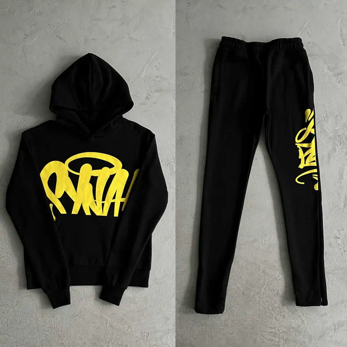 

Комплект худи и брюк Synaworld на флисовой подкладке: хип-хоп уличная одежда, хлопковые брюки с длинным рукавом для молодых мужчин, осенняя коллекция