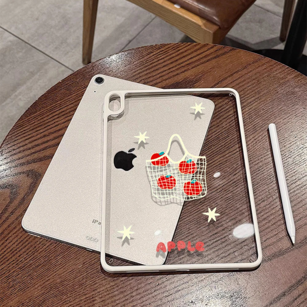 

Shopping Bag with Apples Y2K Clear Back Cover For iPad Pro 13 11th M5 M4 12.9 A16 10 8 7 9th 10th Air 11 M2 M3 Mini Tablet Case