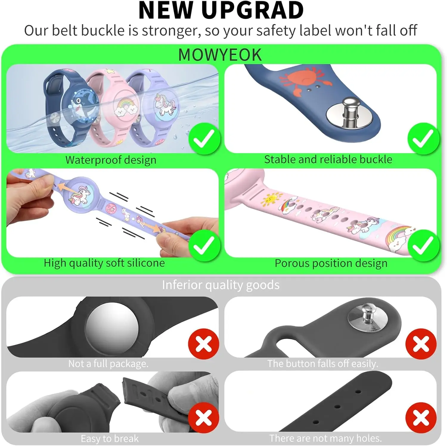 AirTag Bracelet for Kids, Waterproof Cute Cartoon Air tag Holder for Kids with Full Coverage Design Silicone Hidden Wristband